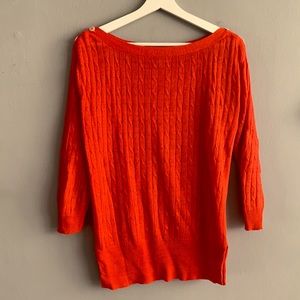 NWOT 100% Linen Boatneck cable-knit top w slits & 3 quarter length sleeves